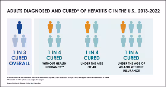 HepC Diagram showing adults diagnosed and cured of hepatitis c in the U.S. from 2013 - 2022