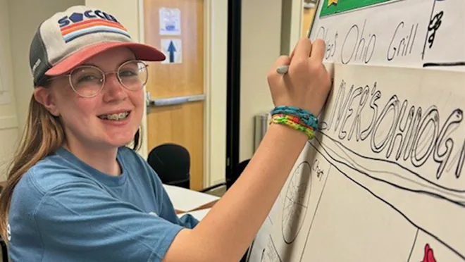 2024 Data Detectives Maryland - 1 Girl writing on a board.