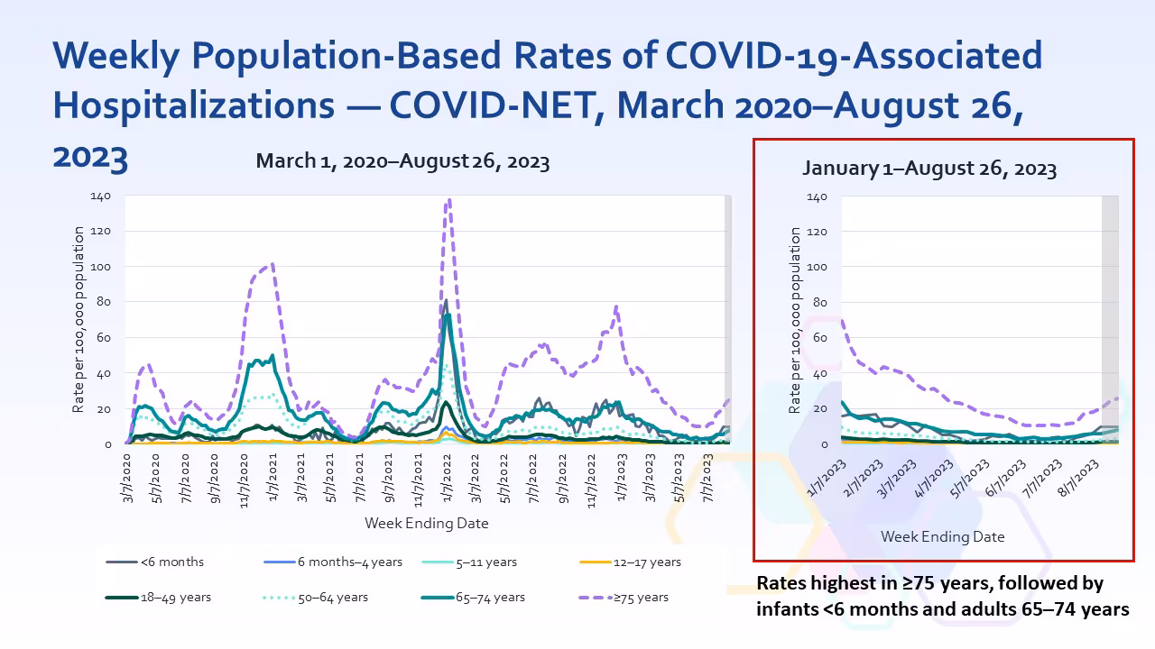 weekly hospitalizations Weekly Population-Based Rates of COVID-19-Associated Hospitalizations — COVID-NET, March 2020–August 26, 2023