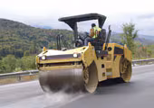 Ride-on roller/compactor with ROPS and seat belt.