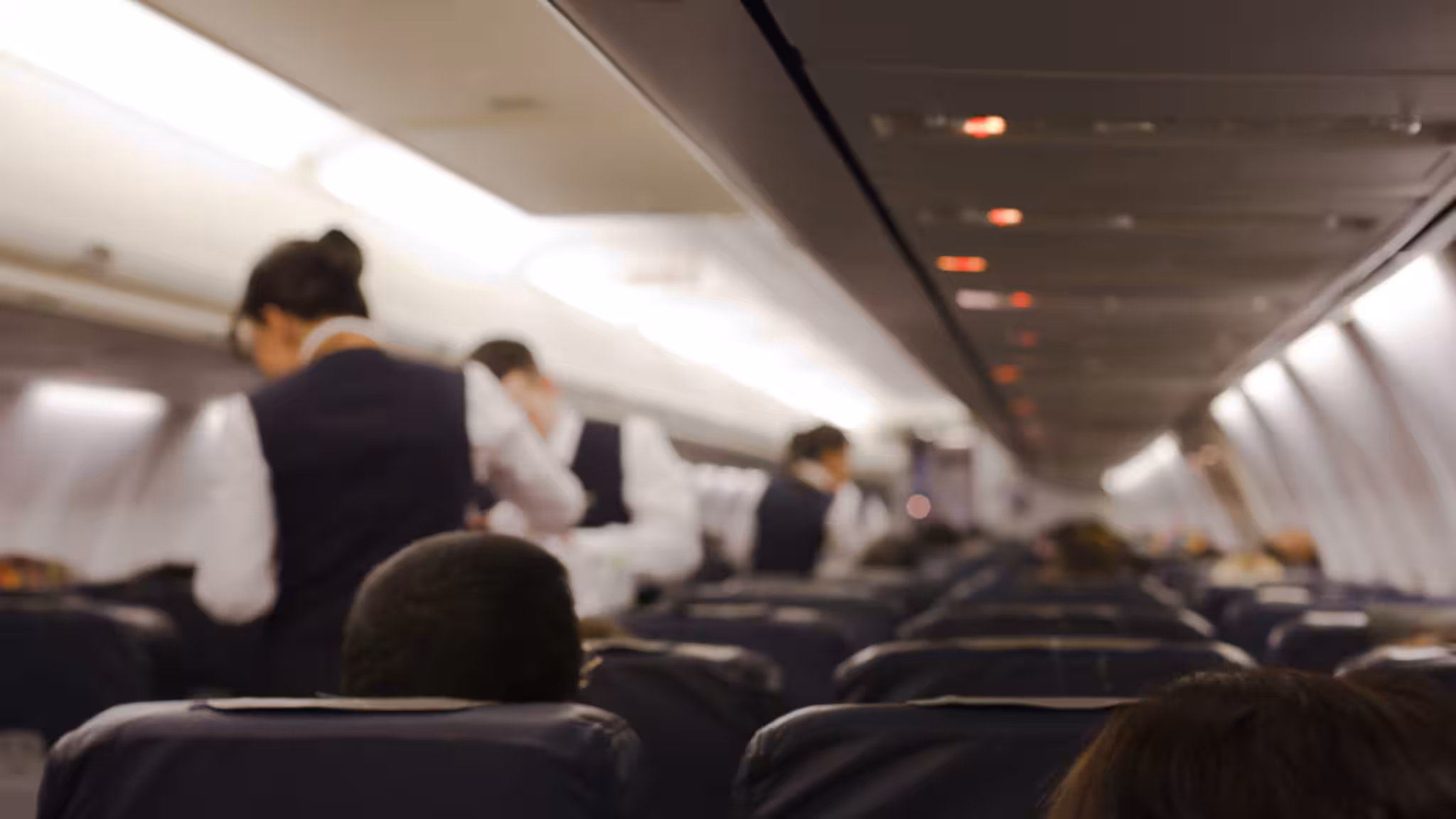 182456108 View from the rear of a airplane cabin interior
