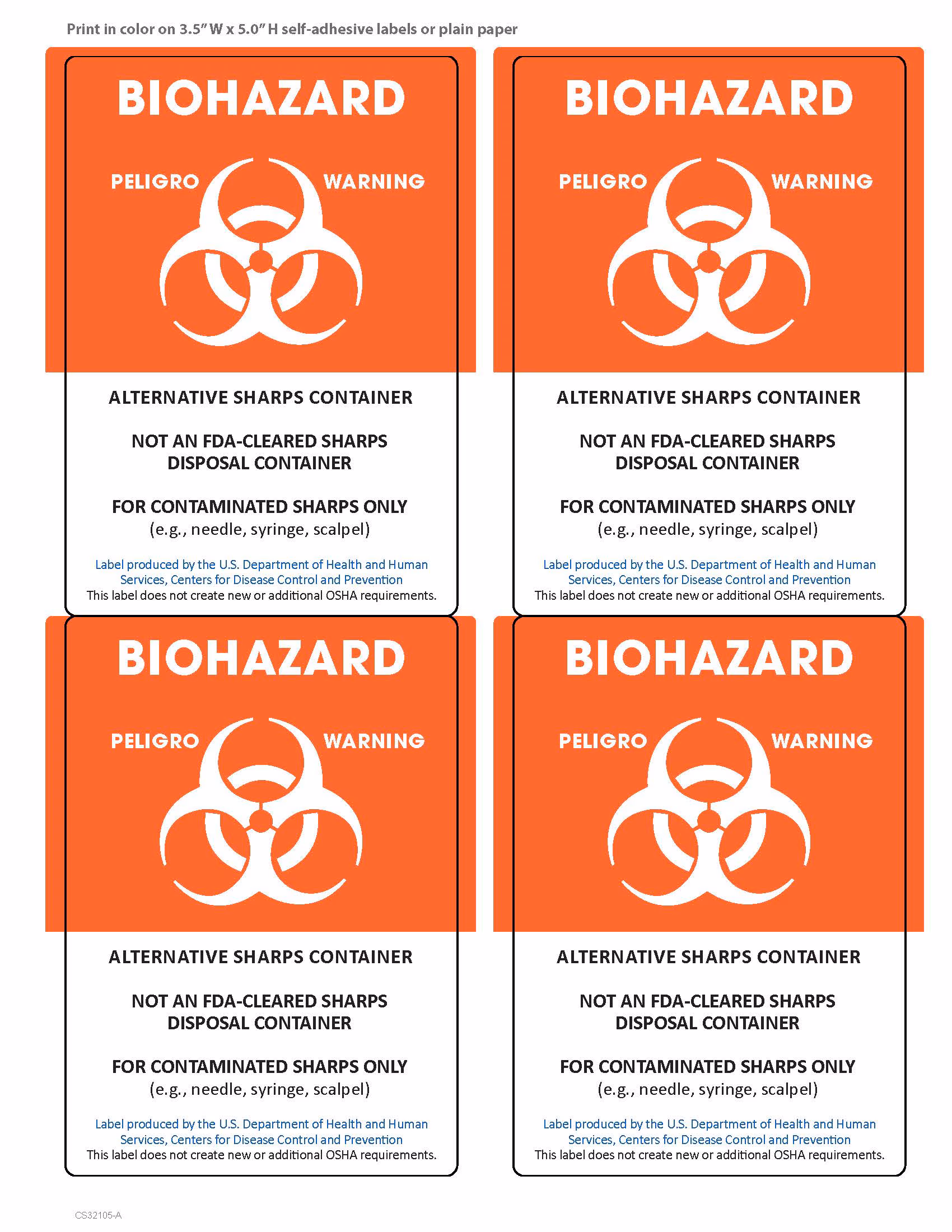 Sharps disposal label English