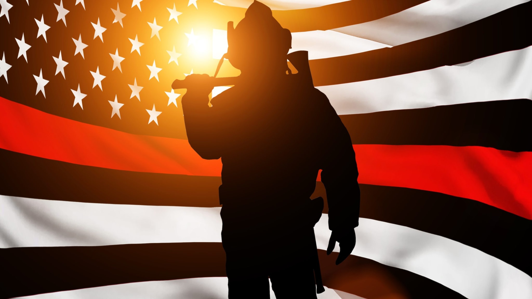 FFFIPP_RequestInvestigation_Thumbnail A silhouette of a firefighter holding an ax stands in front of a black and white American flag with one red stripe.