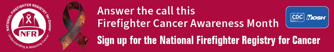 NFR FFCAM Web Banner 1333x208 High Resolution Silhouettes of firefighters carrying equipment behind the FFCAM ribbon and message to join the NFR for FFCAM