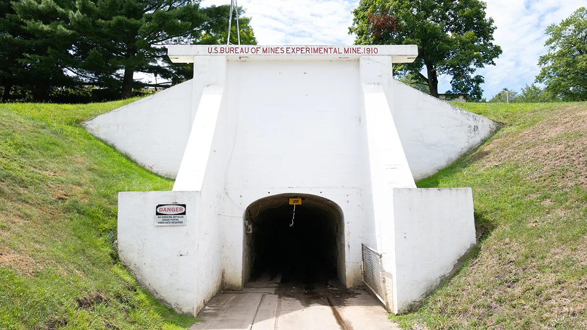 NIOSH PMRD Photo of entrance to the old Buruea of Mines research mine at the NIOSH Pittsburgh location.