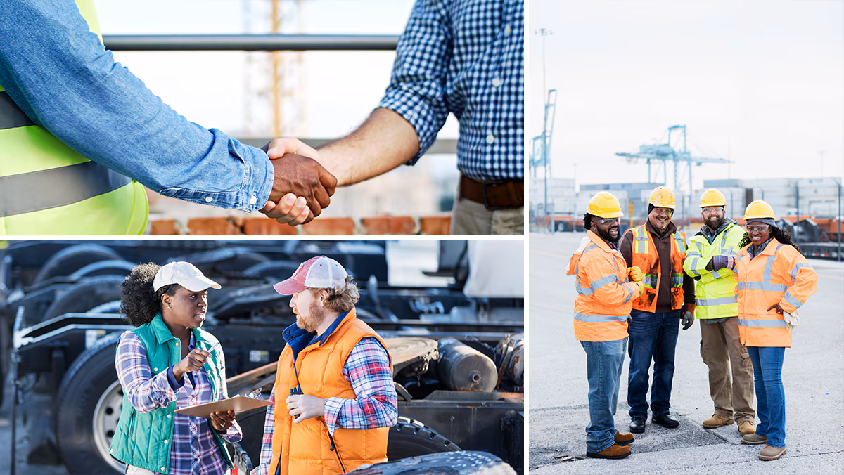 Implementation Science Program Worker collage shows a diverse group of workers in a variety of different workplaces.