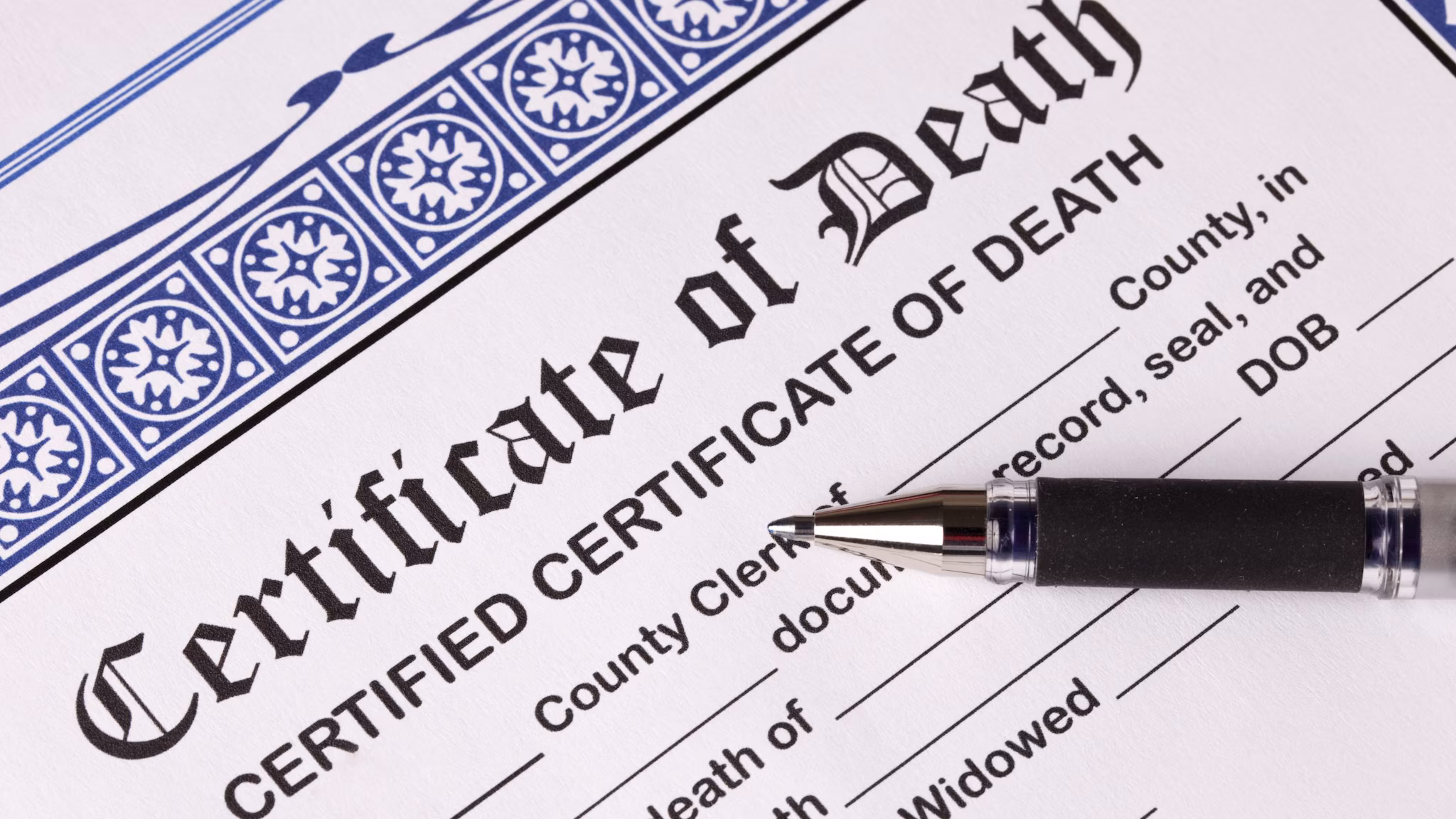 Death certificate Close up of a death certificate