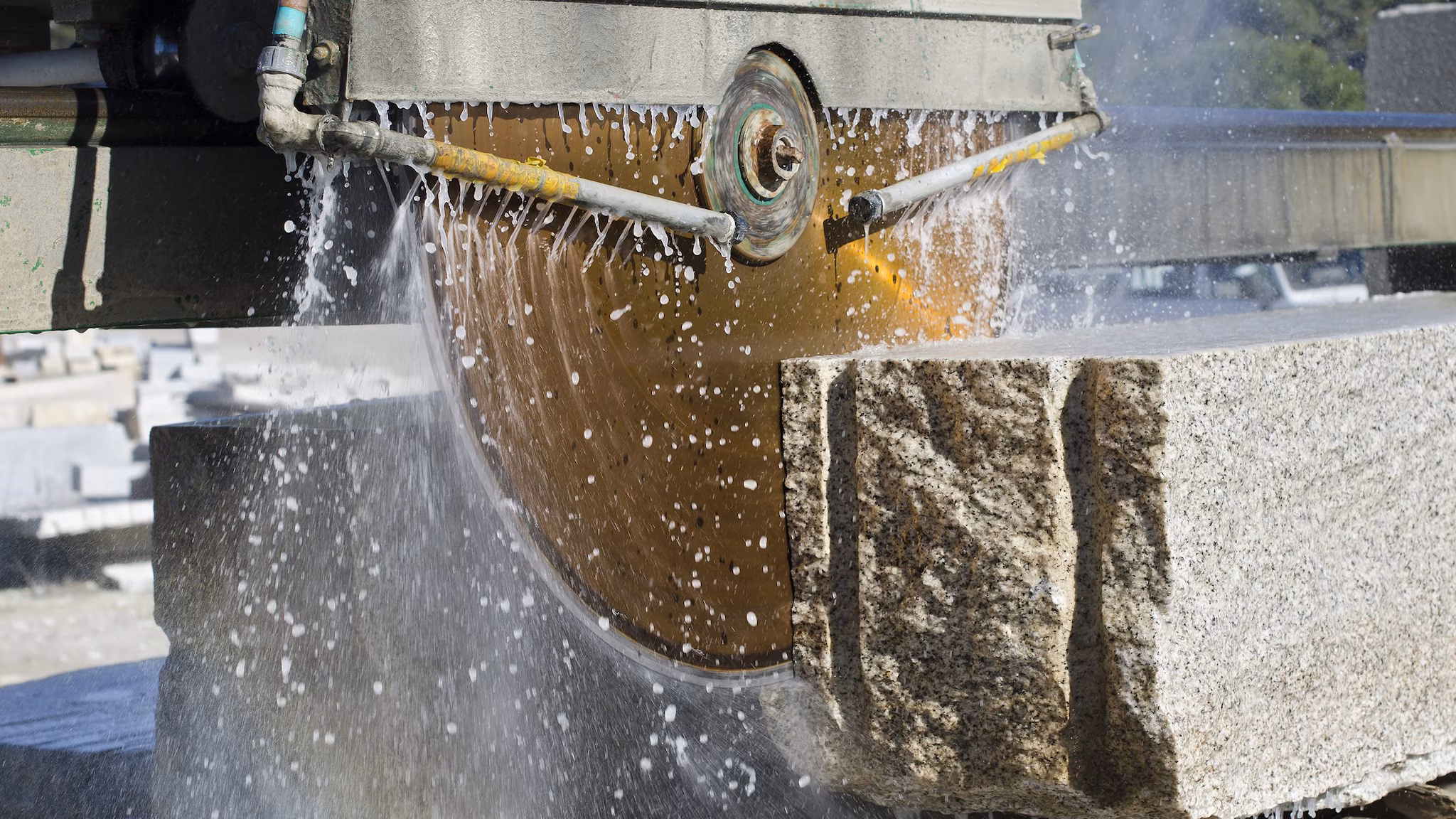 — title missing — Stone cutting using water method.