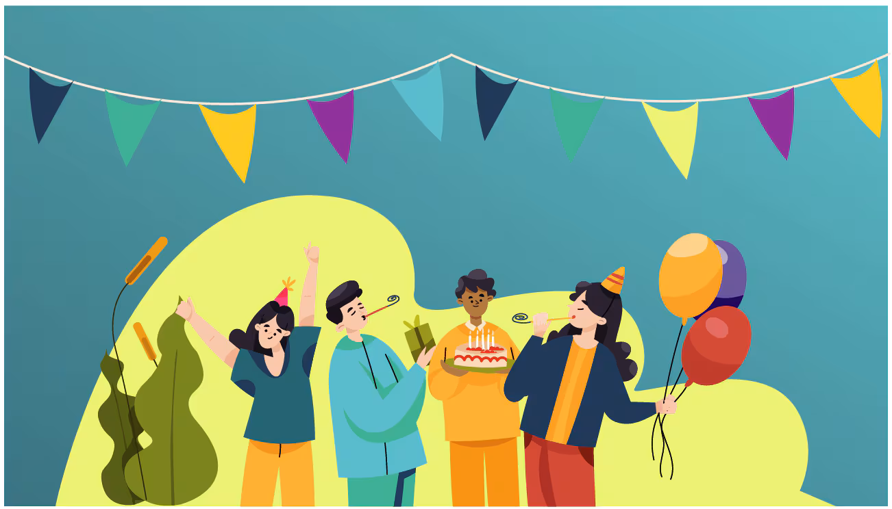 Graphic of people celebrating a birthday