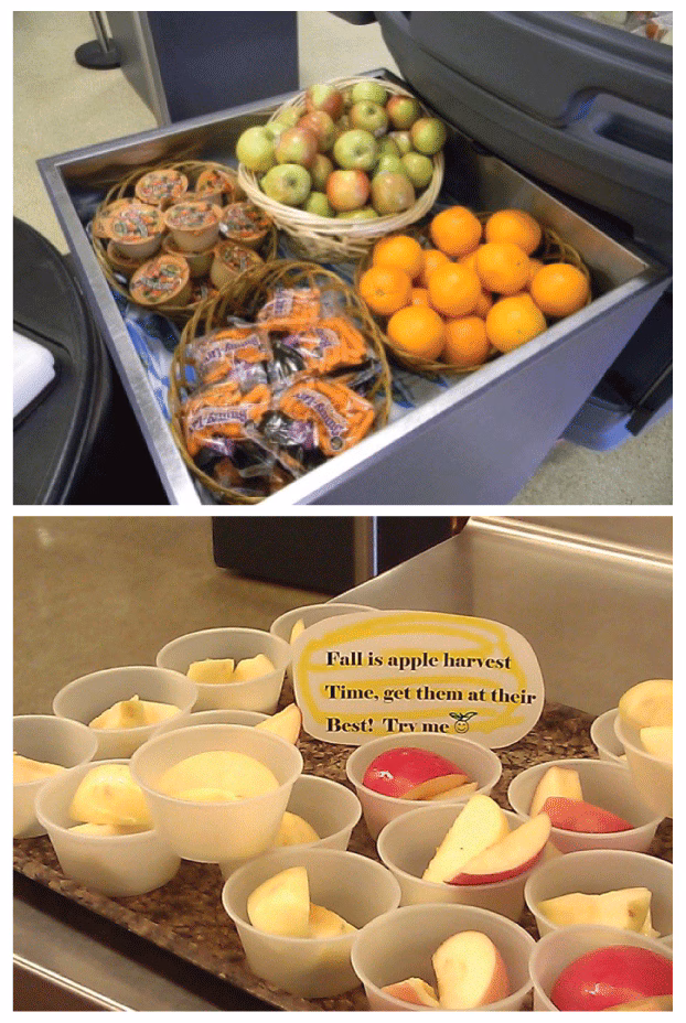 17_0377_01 Displays from a behavioral economics intervention on the effects on food choices and food consumption in middle-school and high-school cafeterias, King County, Washington, 2013–2014.