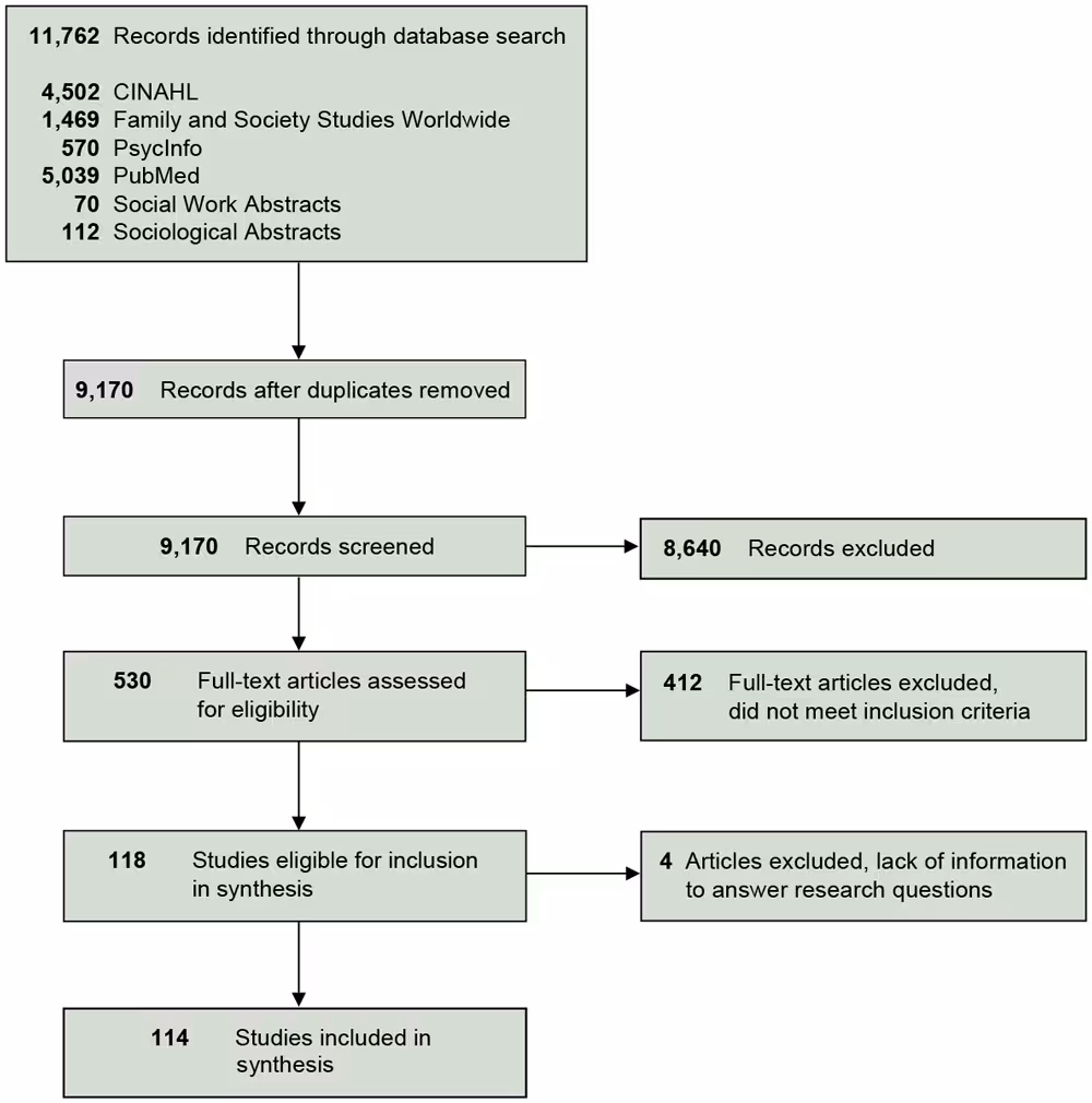 19_0431_01 Flow diagram of article identification, screening, and selection; scoping review of comorbidity and multimorbidity in African American families, January 2000–September 2016.