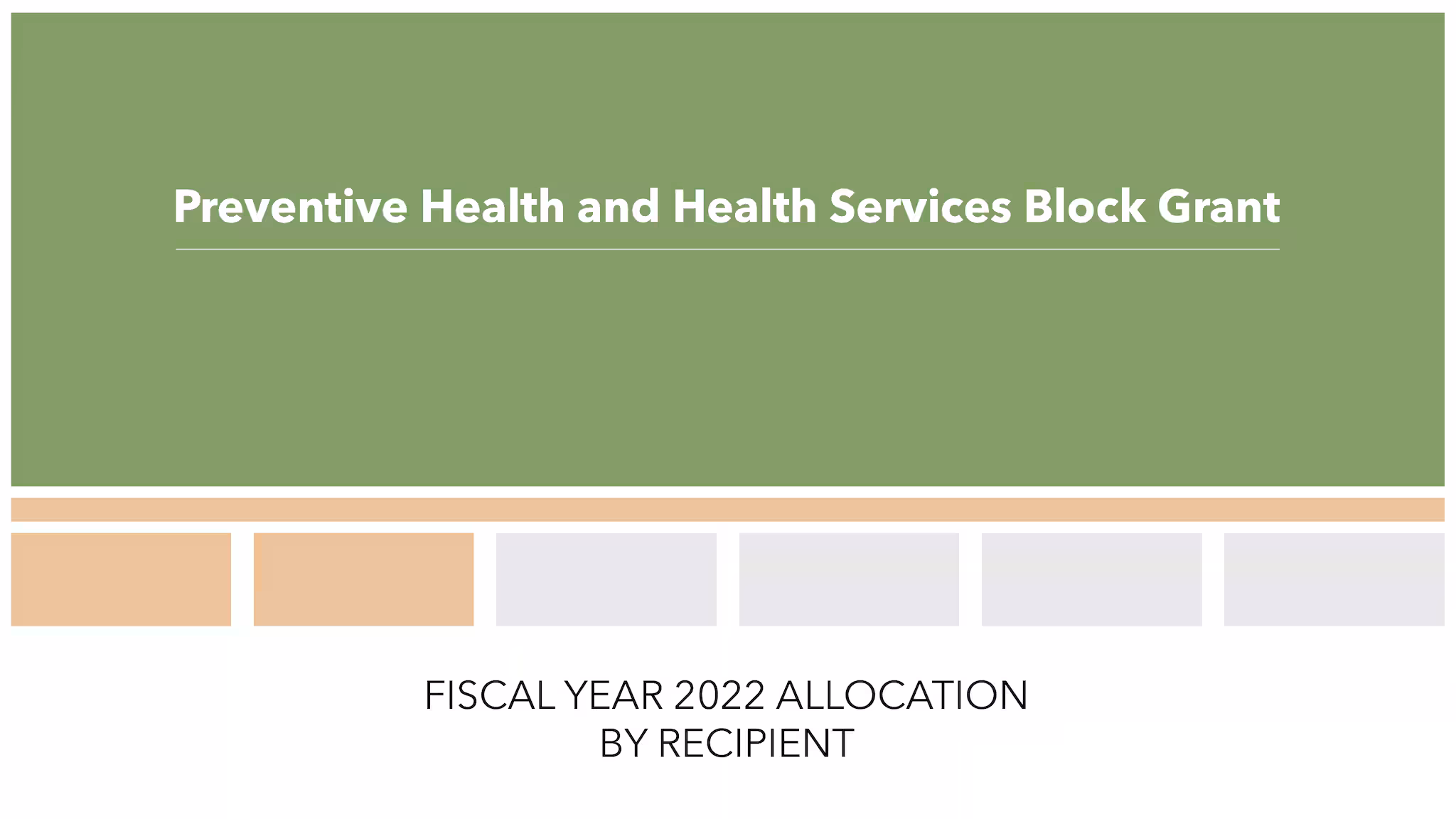 Graphic cover page for FY 2022 allocationss Preventive Health and Health Services Block Grant slide