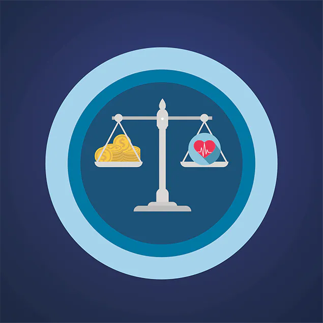 cost-effectiveness-hero.png balance beam with money on one side and medical heart on another icon