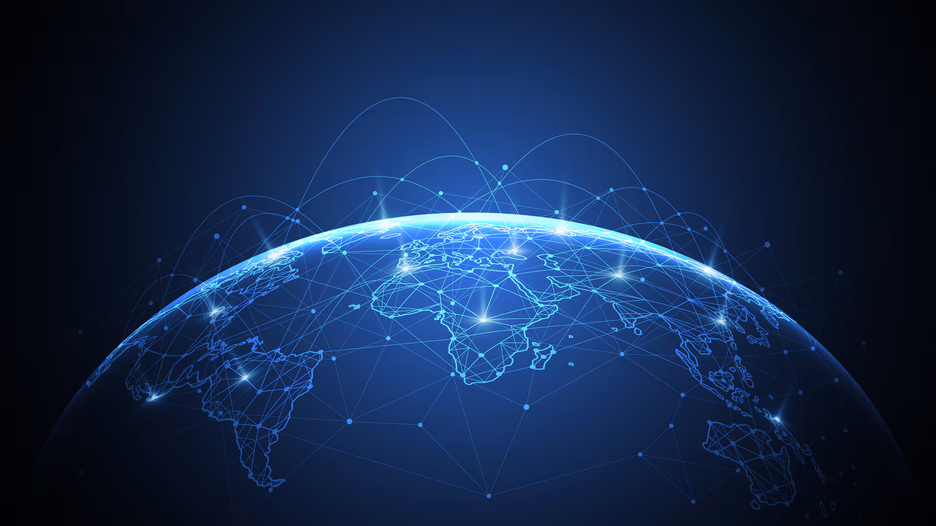 blue globe illustration with data points across continents