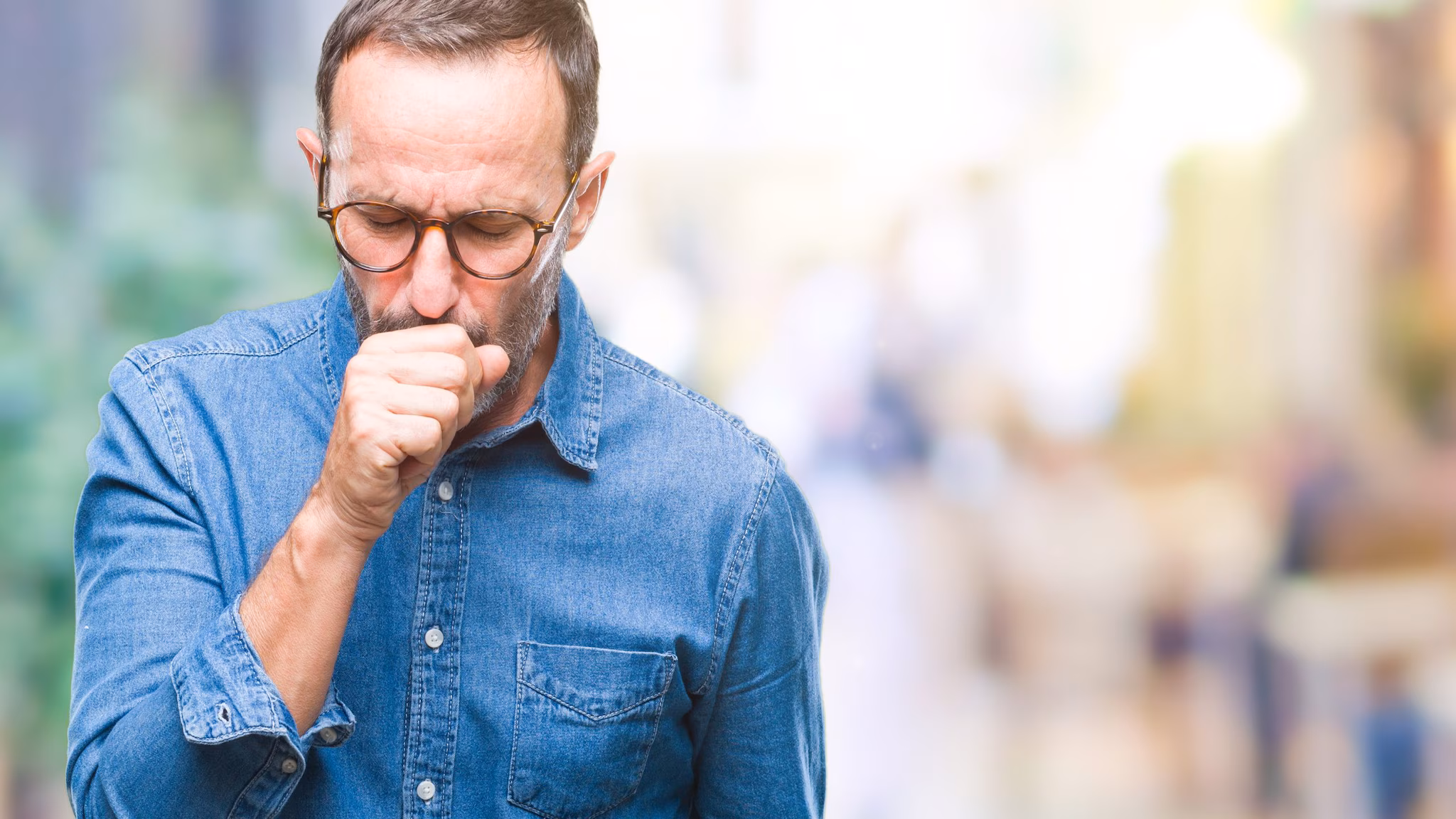 Senior Man Asthma Senior Man Coughing due to Asthma