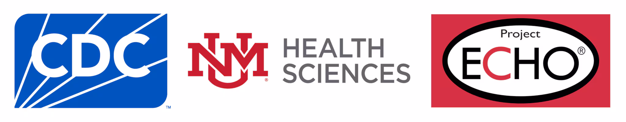CDC ECHO Biosafety Logos for CDC, University of New Mexico Health Sciences, and Project ECHO.