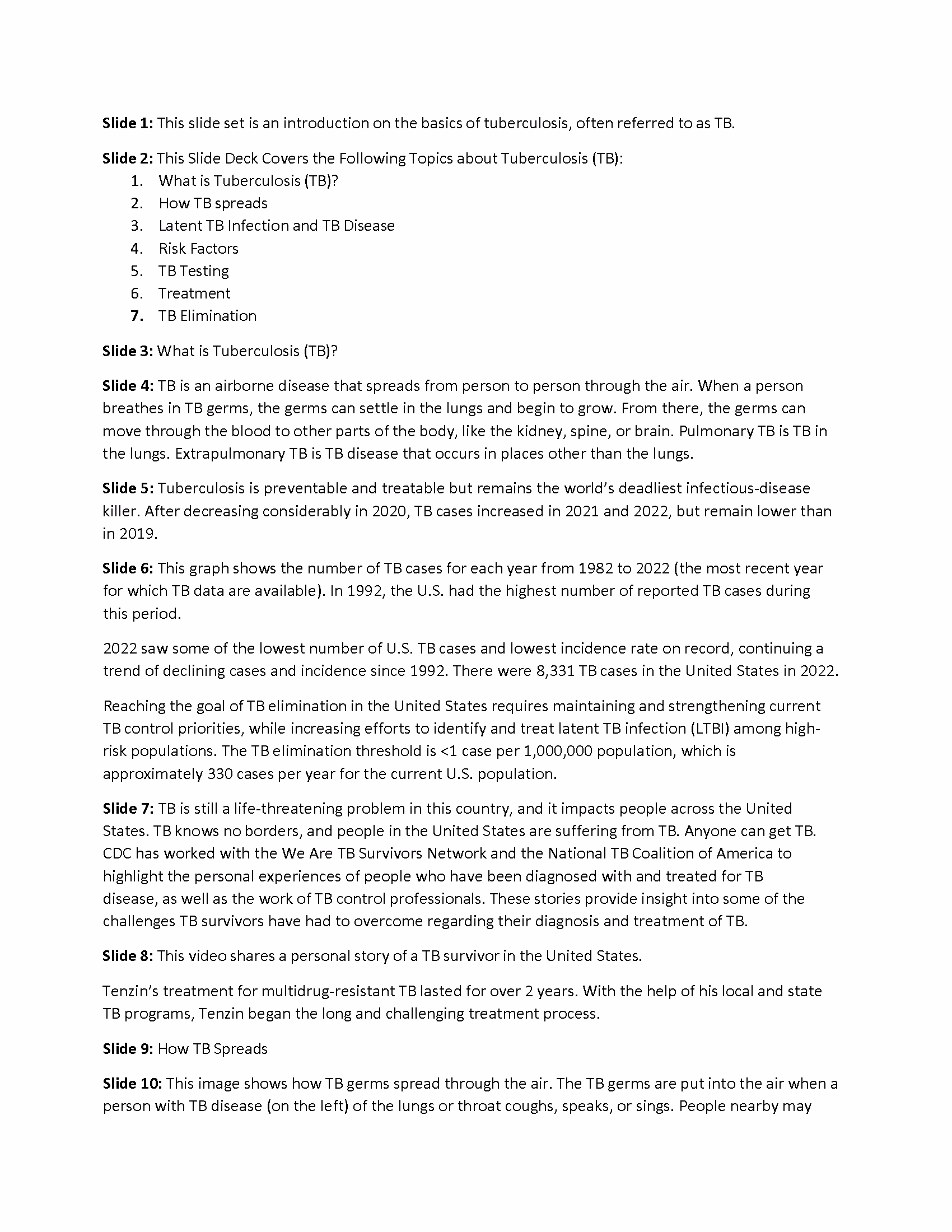 Introduction to Tuberculosis Slide Set Text Narrative Introduction to Tuberculosis Slide Set Text Narrative