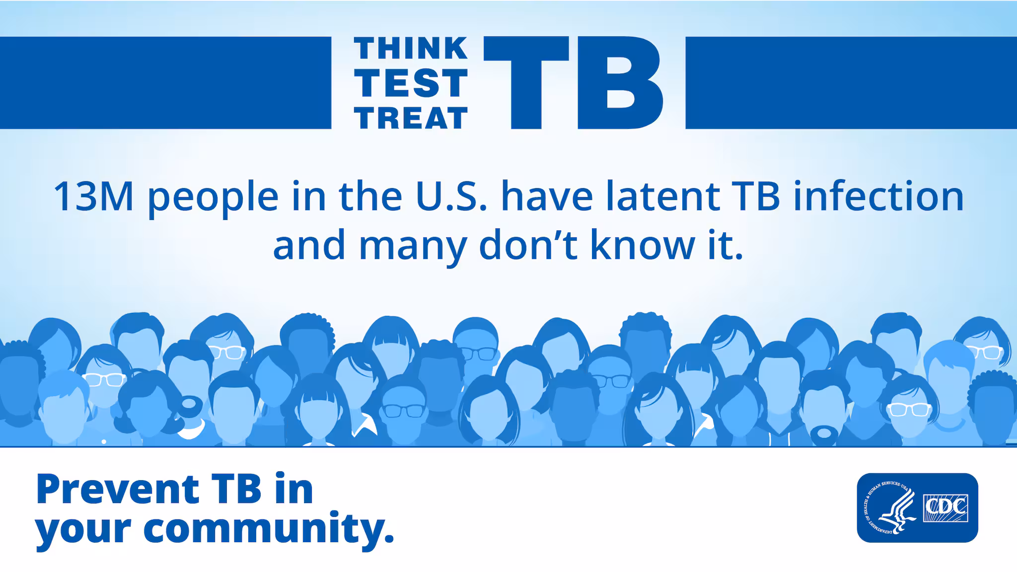 13 Million in the U.S. Have Latent TB Infection (1200 x 675px) A crowd of people is shown. Text says "13M people in the U.S. have latent TB infection and many don't know it."