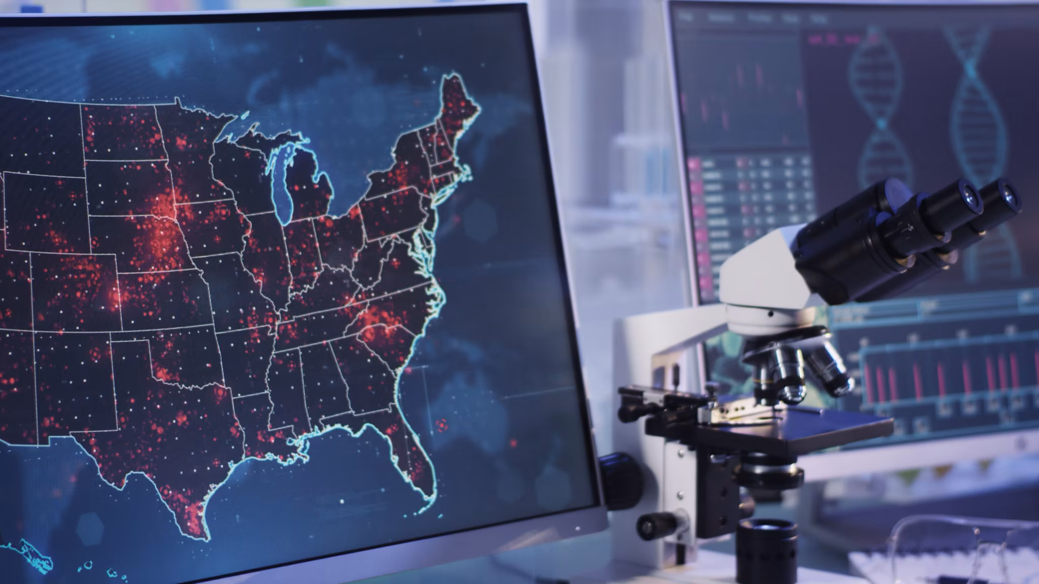 Map of the USA showing disease outbreaks spread across the country.