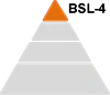 Pyramid showing the four BSLs with the highest risk level, BSL-4, highlighted at the top. Levels 1-3 are grey.