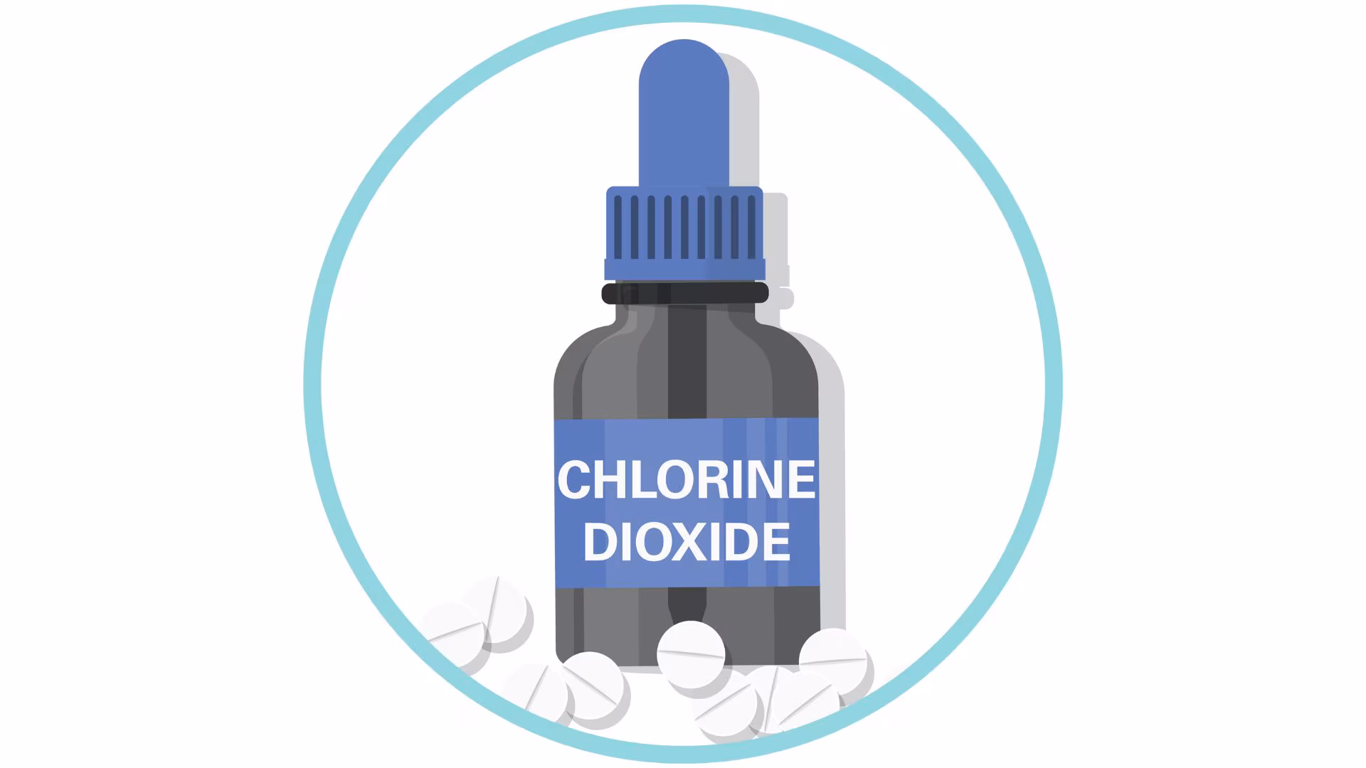 Water disinfection chemicals icon Illustration of a dropper bottle containing chlorine dioxide and chemical disinfection tablets for water