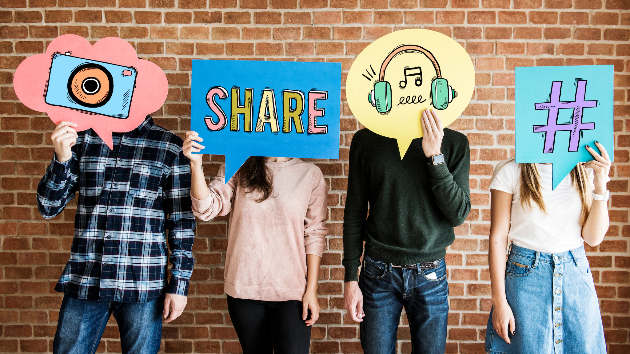 Communication Resources Four teens holding images in front of their faces, with each image representing a type of communication.