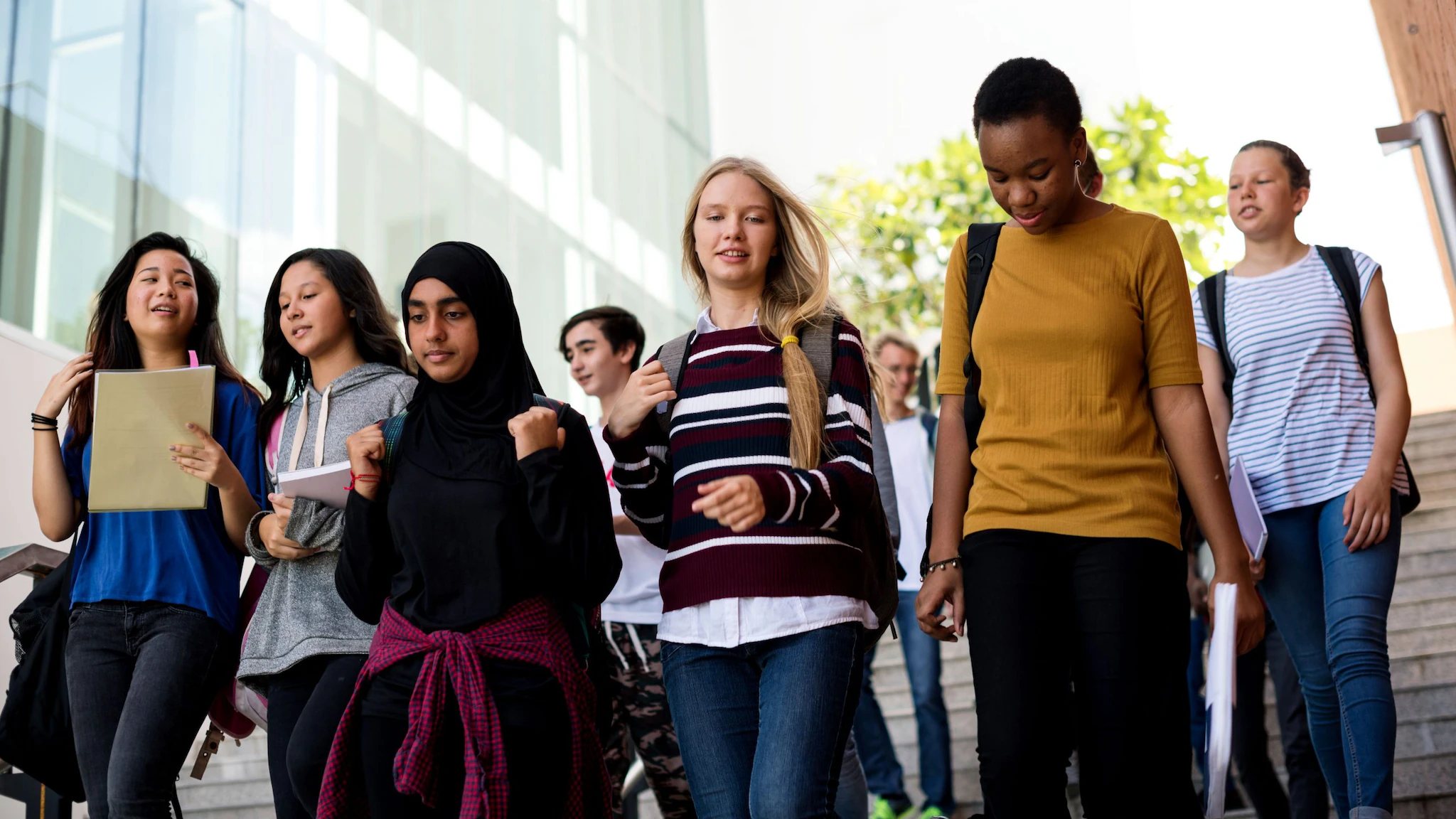 About YRBSS A diversed group of high school students walking to school.